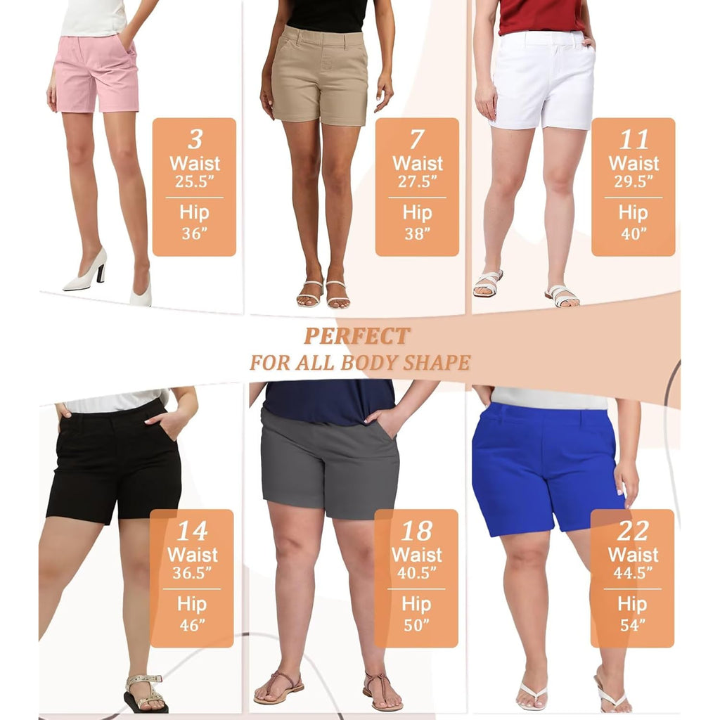 Hybrid & Company Womens Relaxed Comfy Breathable Stretch Walking Shorts with Pockets