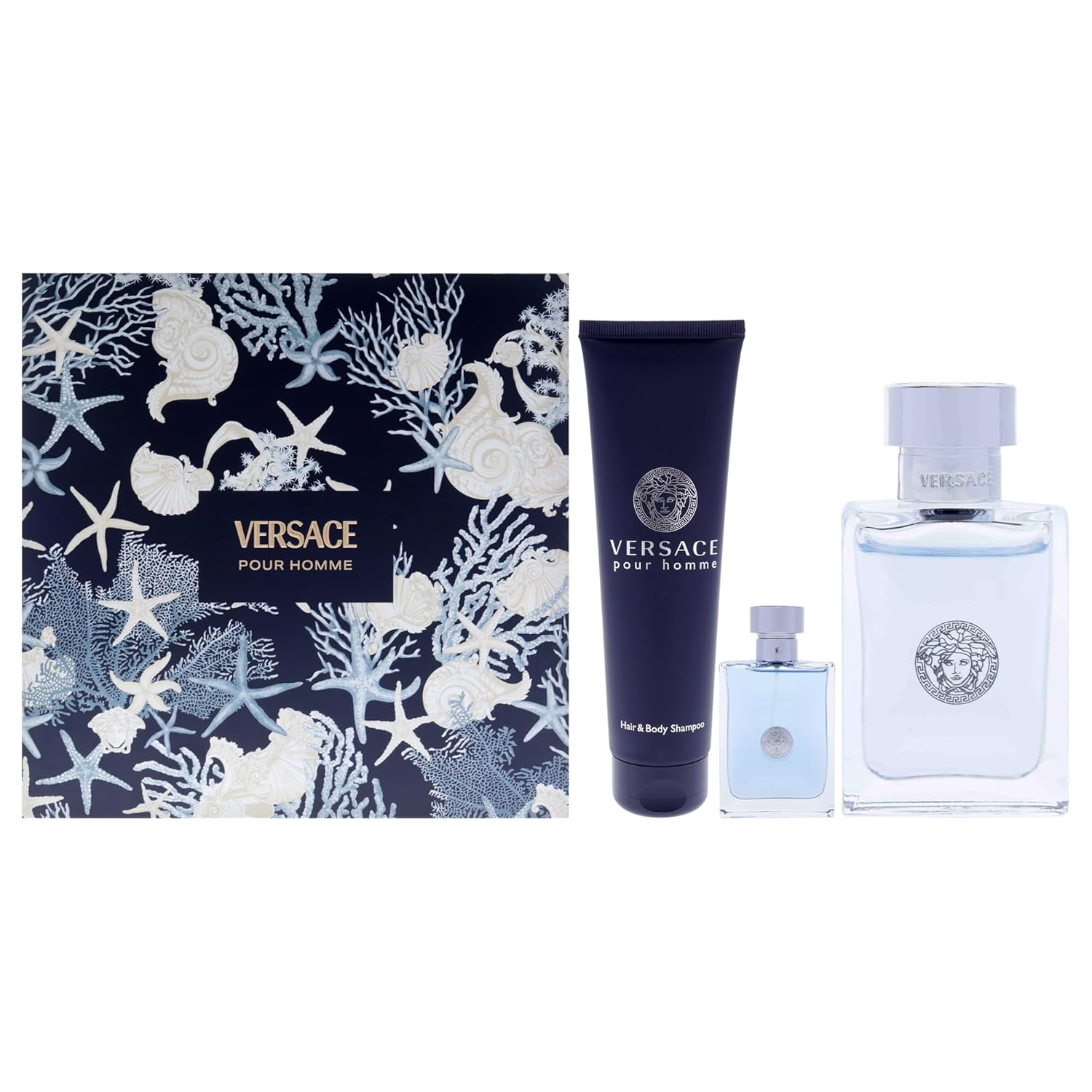 Versace Pour Homme by Versace for Men - 3 Pc Gift Set 3.4oz EDT Spray, 0.17oz EDT Spray (Mini), 5oz Bath and Shower Gel