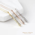 MignonandMignon 4 Sided Engraved Bar Necklace Personalized | Coordinates Name Necklace for Women Gold Silver | Custom Engraved Pendant Mom Gift Mothers Day Birthday