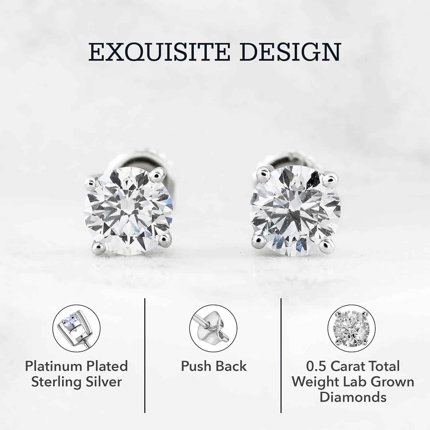 0.25 to 1 Carat Lab Grown Diamond Stud Earrings for Women and Men In 925 Sterling Silver with Platinum Or 18K Gold Plating G-H Color SI Clarity Anniversary Engagement Fine Jewelry Gifts