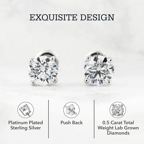0.25 to 1 Carat Lab Grown Diamond Stud Earrings for Women and Men In 925 Sterling Silver with Platinum Or 18K Gold Plating G-H Color SI Clarity Anniversary Engagement Fine Jewelry Gifts