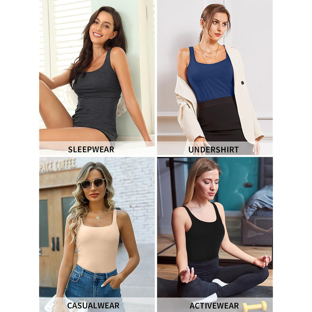 Women's Cotton Tank Top with Shelf Bra Adjustable Wider Strap Camisole Basic Cami Tanks