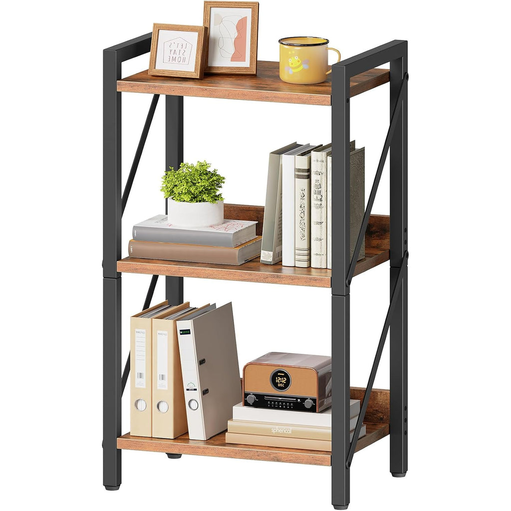 Hoobro Bookshelf, 3-Tier Industrial Bookcase, Book Shelf Storage Organizer, Small Bookshelf With Metal Frame For Living Room, Bedroom, Home Office, Kitchen, Rustic Brown And Black Bf71Sj01