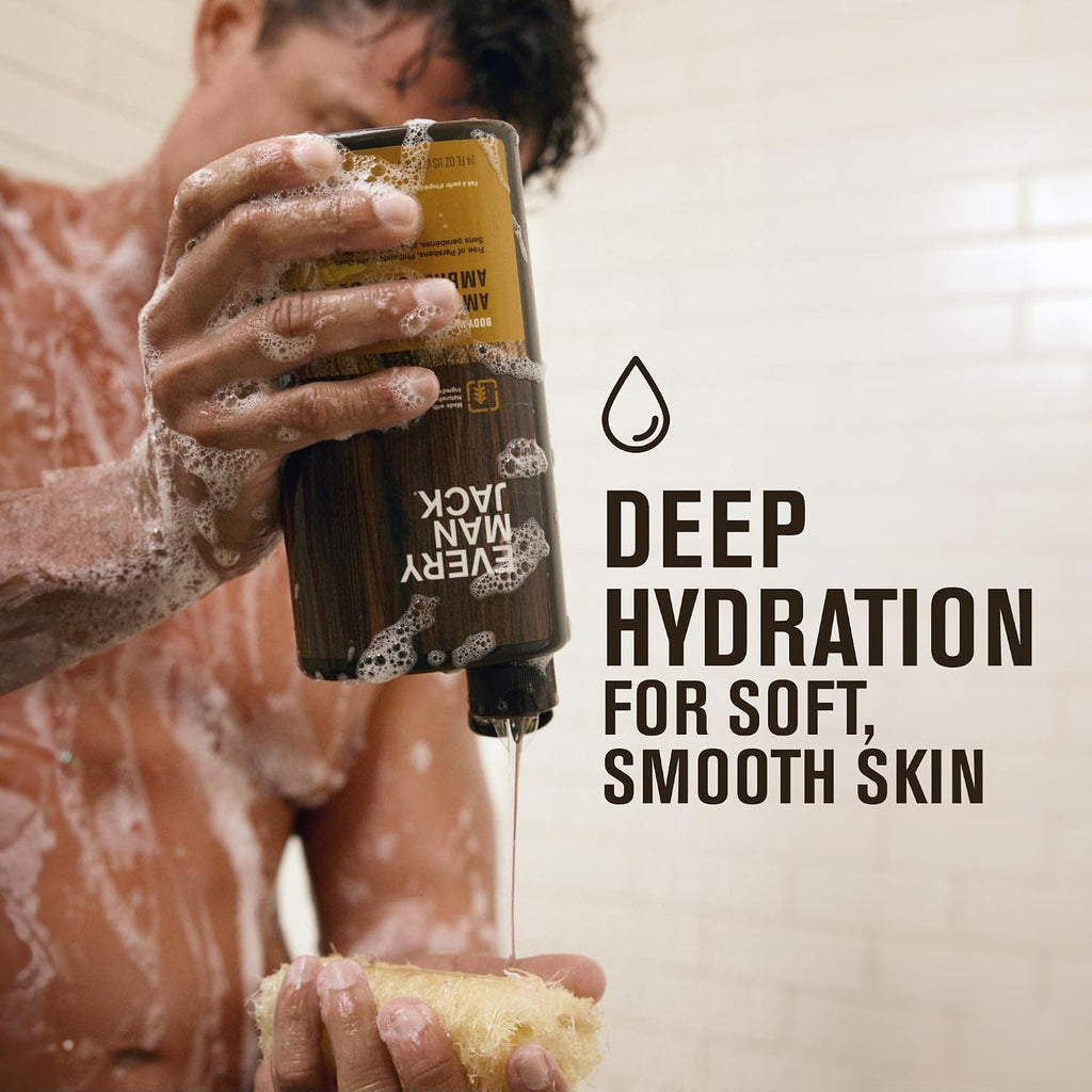 Every Man Jack Amber+Sandalwood Hydrating Mens Body Wash For All Skin Types-Cleanse, Nourish, And Hydrate Skin With Naturally Derived Ingredients-Paraben Free, Phthalate Free, Dye Free-24Oz(Pack Of 2)