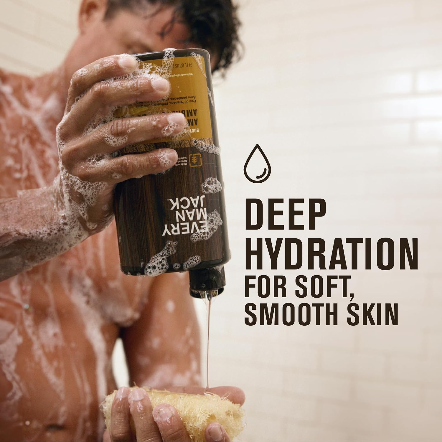 Every Man Jack Amber+Sandalwood Hydrating Mens Body Wash For All Skin Types-Cleanse, Nourish, And Hydrate Skin With Naturally Derived Ingredients-Paraben Free, Phthalate Free, Dye Free-24Oz(Pack Of 2)