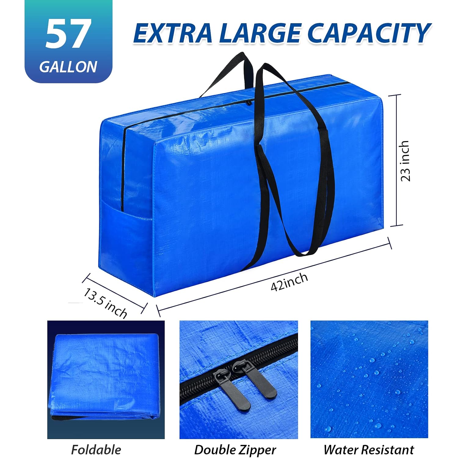 Extra Large Storage Bags, 57 Gallon Xxl Jumbo Large Moving Bags Heavy Duty | 2 Pack Clothes Storage Totes Bins Moving Boxes Supplies, Foldable Travel Duffle Bag, Christmas Tree Bag,42X23X13.5 Inch