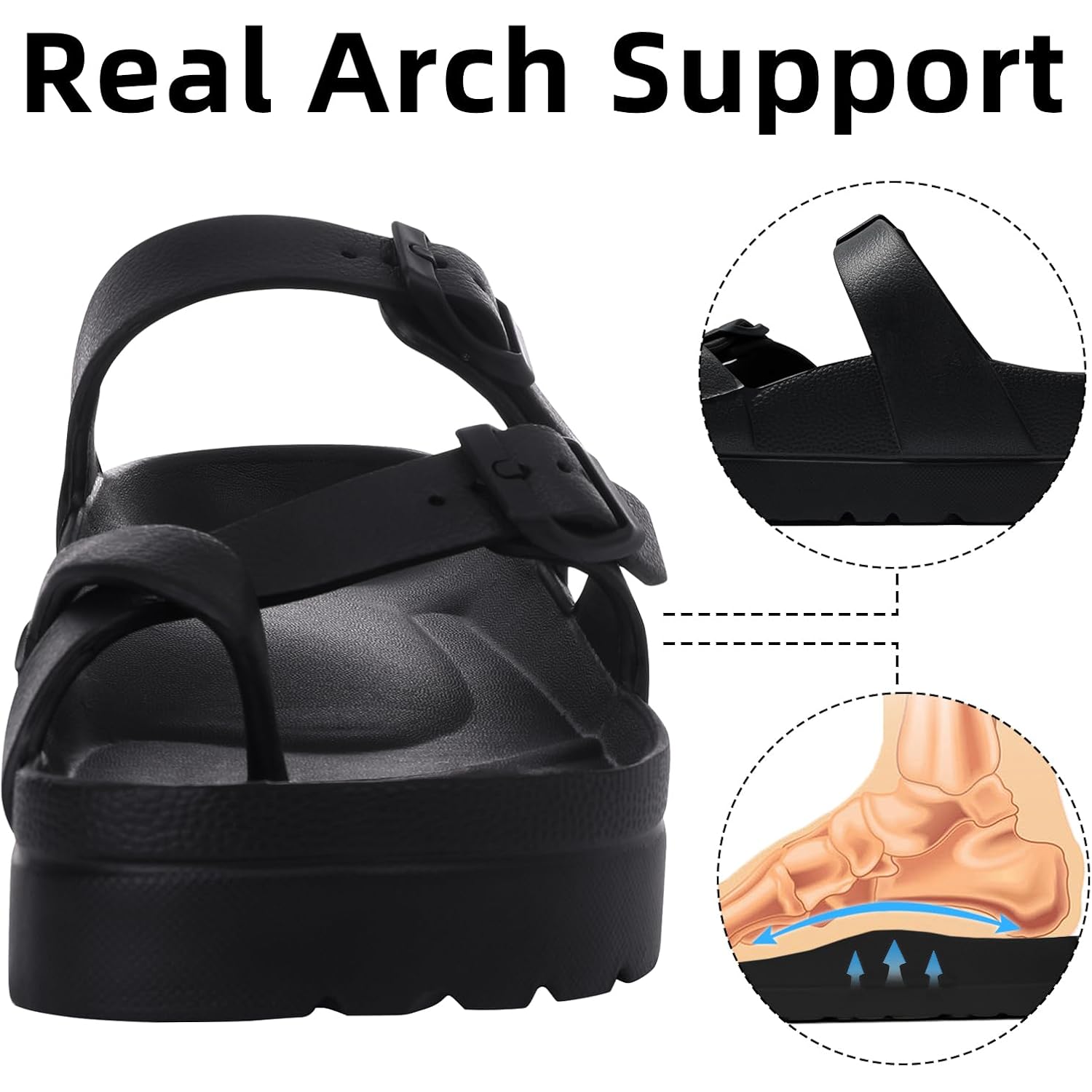 Goosecret Women'S Platform Sandals With Arch Support Comfortable Foam Slides Summer Beach Sandals With Adjustable Buckle