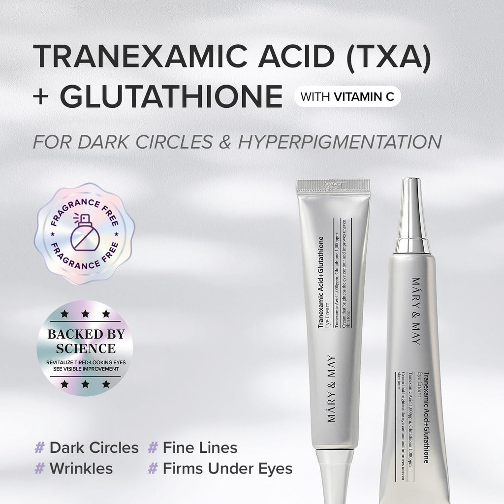 Mary&May Tranexamic Acid + Glutathione Eye Cream (30G) - Korean Skincare For Dark Circles & Uneven Tone - Fragrance-Free Under Eye Cream For Dark Spots & Hyperpigmentation 1.06Oz.