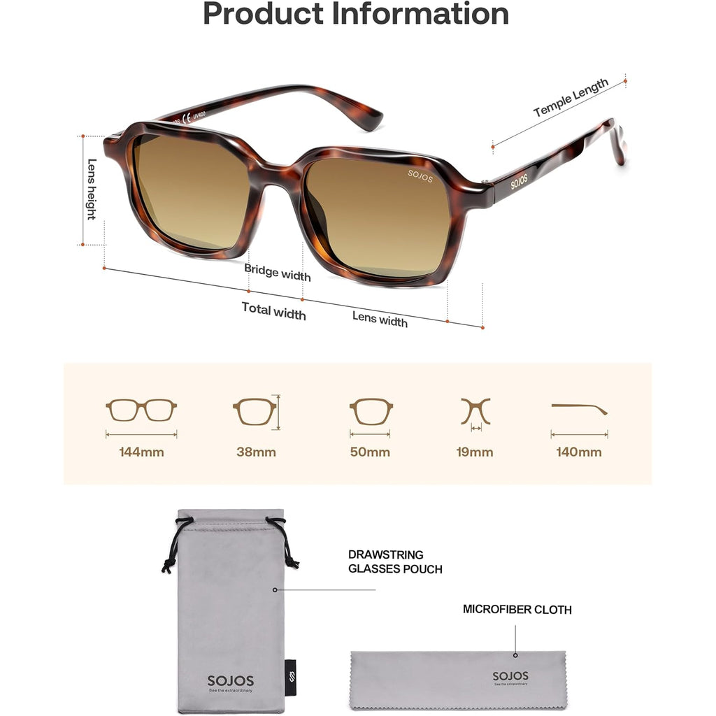 Sojos Trendy Polarized Square Sunglasses For Women Men,Fashion Rectangle Shades Wavy Pattern Frame Uv400 Protected Sj2698