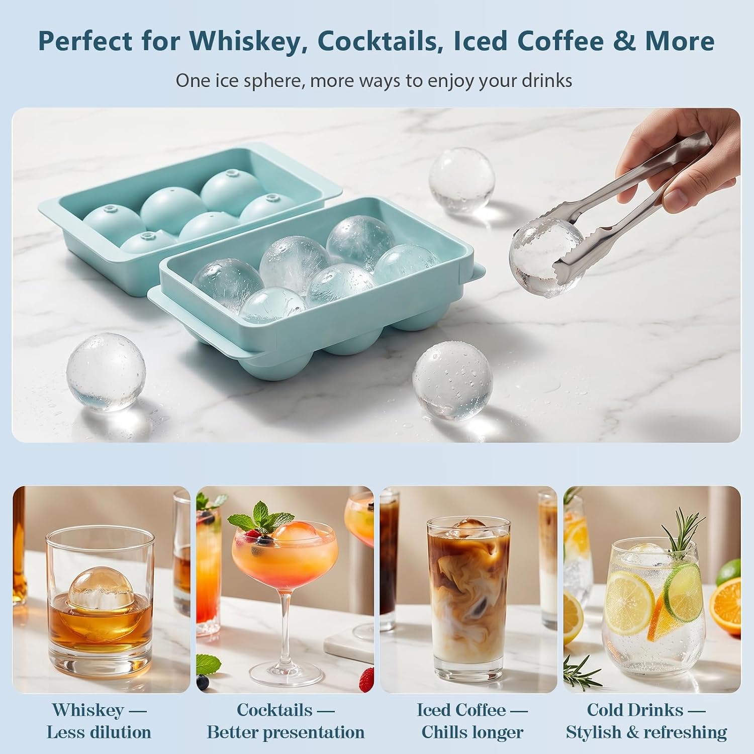 Large Ice Cube Molds, 2 Pack Round Ice Cube Mold With Storage Bin And Tongs, Makes 12 × 1.9-Inch Ice Spheres, Easy Fill And Twist Release For Whiskey, Bourbon And Cocktails