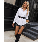 Siliteelon Button Down Shirts For Women Cinched Waist Dress Shirt Long Sleeve Cotton Blouse Business Casual Fitted Blouse Top
