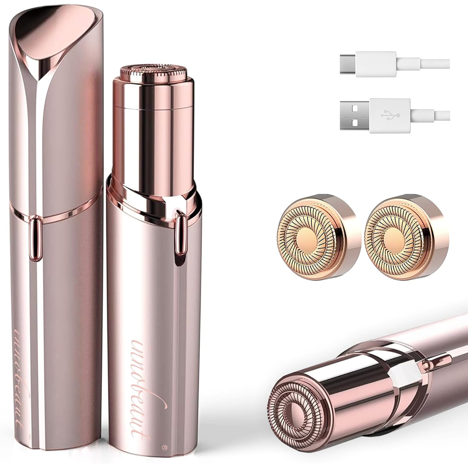innobeaut Facial Hair Removal for Women, Electric Painless Facial Hair Remover for Face, Lip, Chin with USB Rechargeable and 2 Replacement Heads,Rose Gold