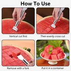 2-In-1 Stainless Steel Fruit Cutter, Watermelon Fork Slicer Tool, Watermelon Slicer And Fork, Dual Head Knife With Round Handle For Kitchen Fruit Cubes (1 Piece)
