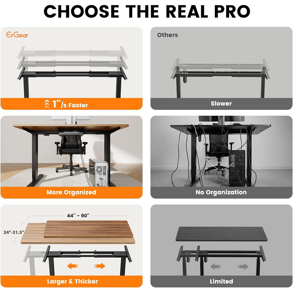 Ergear Dual Motor Standing Desk Frame, Electric Adjustable Legs Compatible Desktop Size 44″-90″, 264 Lbs Weight Capacity, 4 Memory Height Settings Stand Up Desks Base, Black Frame Only