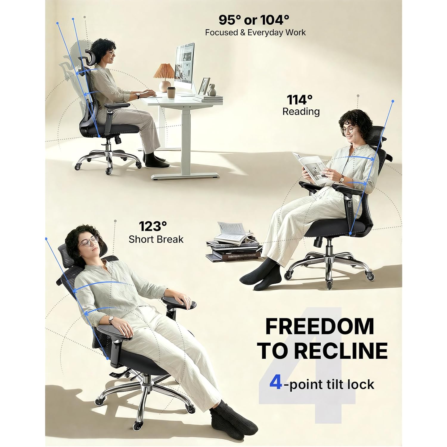 Huanuo Flowlift™ Ergonomic Office Chair With 6D Armrest, Seat Depth Adjustment, Lumbar Support, Quiet Rubber Caster, High Back Mesh Desk Chair With 3D Headrest, Big And Tall Chair For Home Office