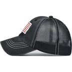 American Flag Baseball Cap High Ponytail Baseball Cap Adjustable Washed Vintage Cotton Denim Distressed Hat Unisex High Ponytail Usa-black