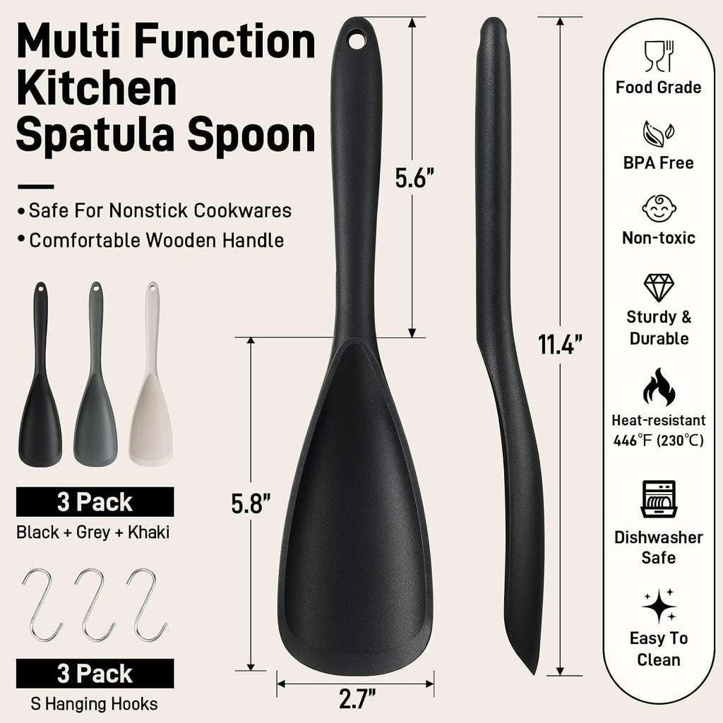 3 Pack Silicone Cooking Spatula & Spoon For Nonstick Cookware, Bpa-Free | Multifunction Spoonula For Baking, Cooking, Serving, Mixing, Stirring, Scoop, Scrape - One-Piece Formed, Dishwasher Safe