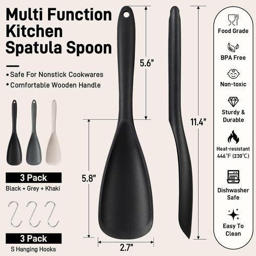 3 Pack Silicone Cooking Spatula & Spoon For Nonstick Cookware, Bpa-Free | Multifunction Spoonula For Baking, Cooking, Serving, Mixing, Stirring, Scoop, Scrape - One-Piece Formed, Dishwasher Safe