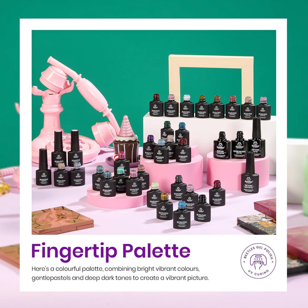 beetles Summer Gel Polish Set - Fingertip Palette, 32 Colors Polish Set with Base Top Coat Pink Red Blue Purple Brown Yellow Green Black White Uv LED Lamp Nails Gifts for Women