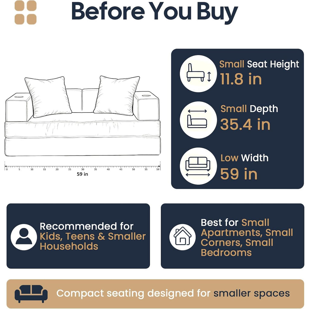 Comax Futon Sofa Bed, Convertible Sofa Bed, Folding Boneless Couches