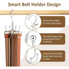 Belt Organizer For Closet, Heavy-Duty Rotating Belt Hanger Tie Rack Holds Up To 24 Belts, Hanging Space Saving Metal Belt Holder For Closet Storage