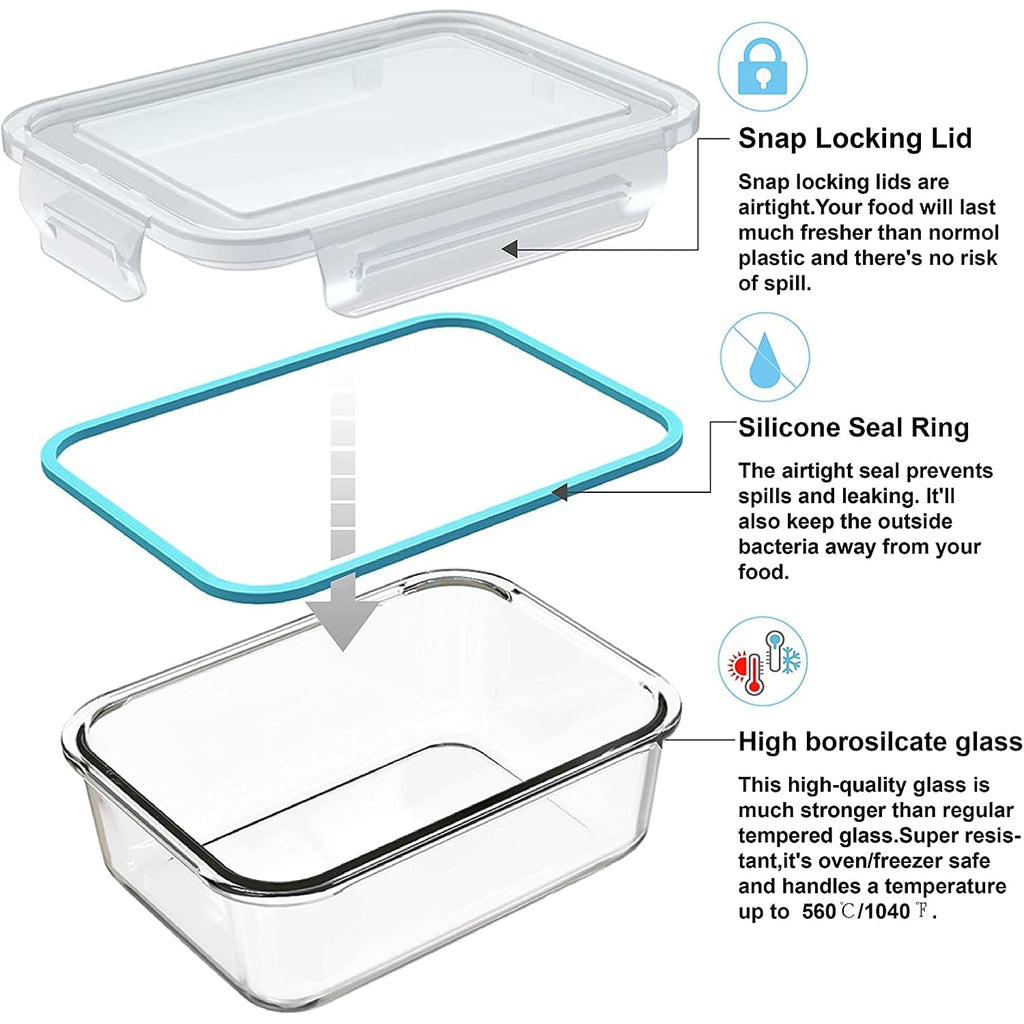 18 Piece Glass Food Storage Containers With Lids, Glass Meal Prep Containers, Food Storage Containers For Food Storage, Bpa Free & Leak Proof (9 Lids & 9 Containers)