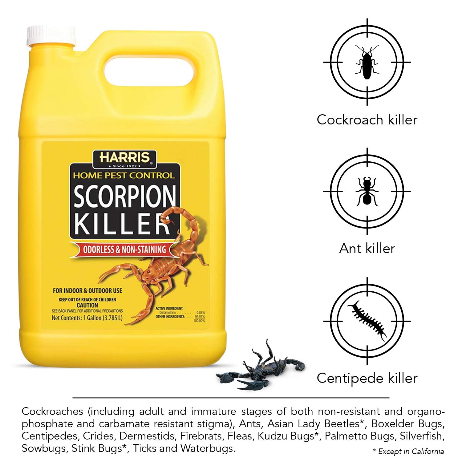 Harris Scorpion Killer, Liquid Spray With Odorless And Non-Staining Extended Residual Kill Formula (Gallon) 128 Fl Oz