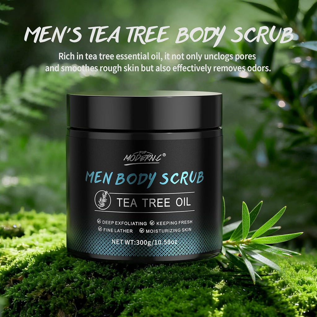 Men Body Scrub With Tea Tree Oil Exfoliating Body Scrub For Men Improve Odor Smooth Rough Skin Body Exfoliator Scrub For Back Chest Shoulders Butt Legs Mens Exfoliating Body Wash With 2% Bha 10% Aha