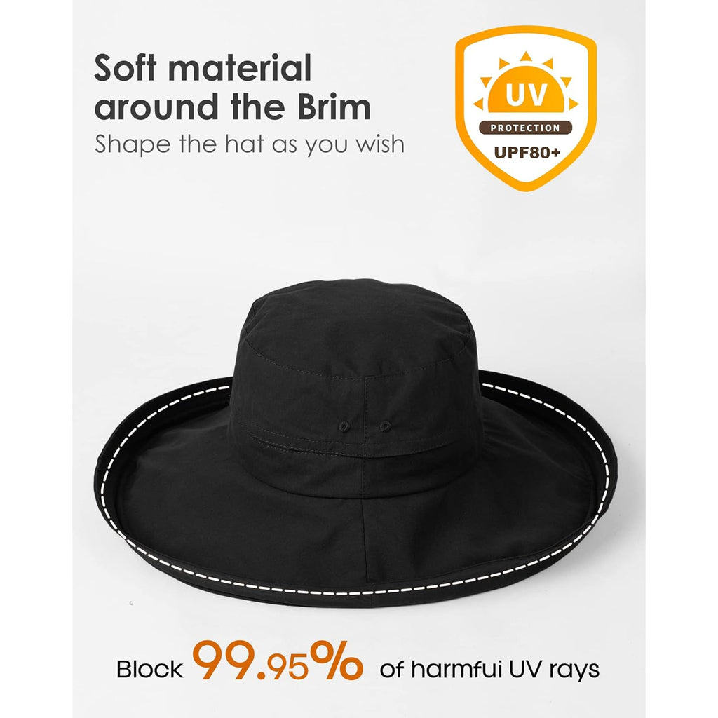 Sun Hats for Women Gardening Hat Wide Brim Ponytail Beach Sun Protection Breathable Cotton Summer Hat with Fold-Up Brim