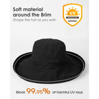 Sun Hats for Women Gardening Hat Wide Brim Ponytail Beach Sun Protection Breathable Cotton Summer Hat with Fold-Up Brim