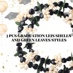 Rtteri Graduation Kukui Nuts Lei Hawaiian Leis with Cowrie Shell Faux Leaf 32'' Adjustable Luau Party Accessories for Men Women