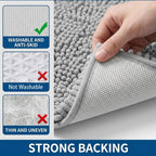 Bathroom Rugs Sets 2 Piece,Super Absorbent Chenille Bath Mats and U-Shaped Toilet Rug,Strong PVC Non Slip Backing,Microfiber Washable Dry Quickly Bath Mats for Bathroom(20"x32"+20"x20"U, Light Grey)