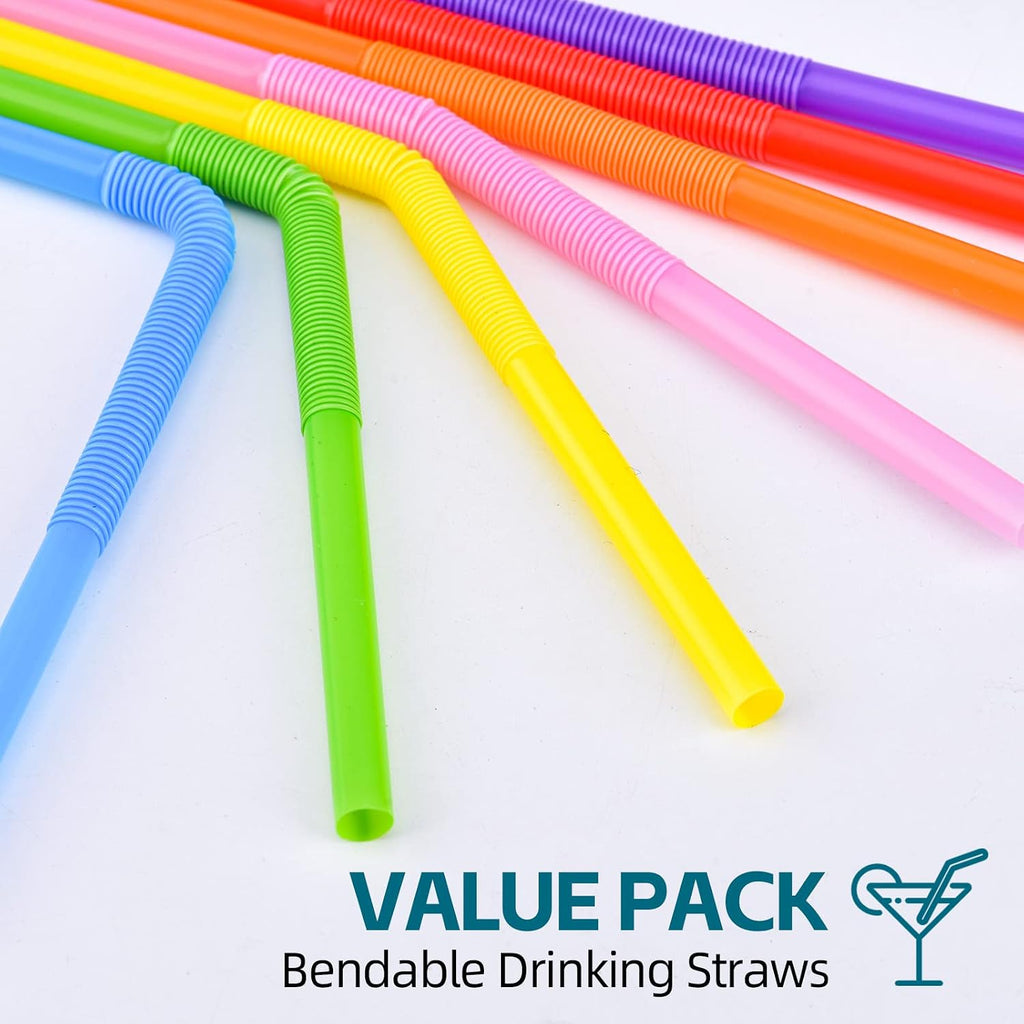 100Pcs Flexible Plastic Straws, Colorful Disposable Bendy Party Fancy Straws12.8Inch Extra Long Straws Party Decorations
