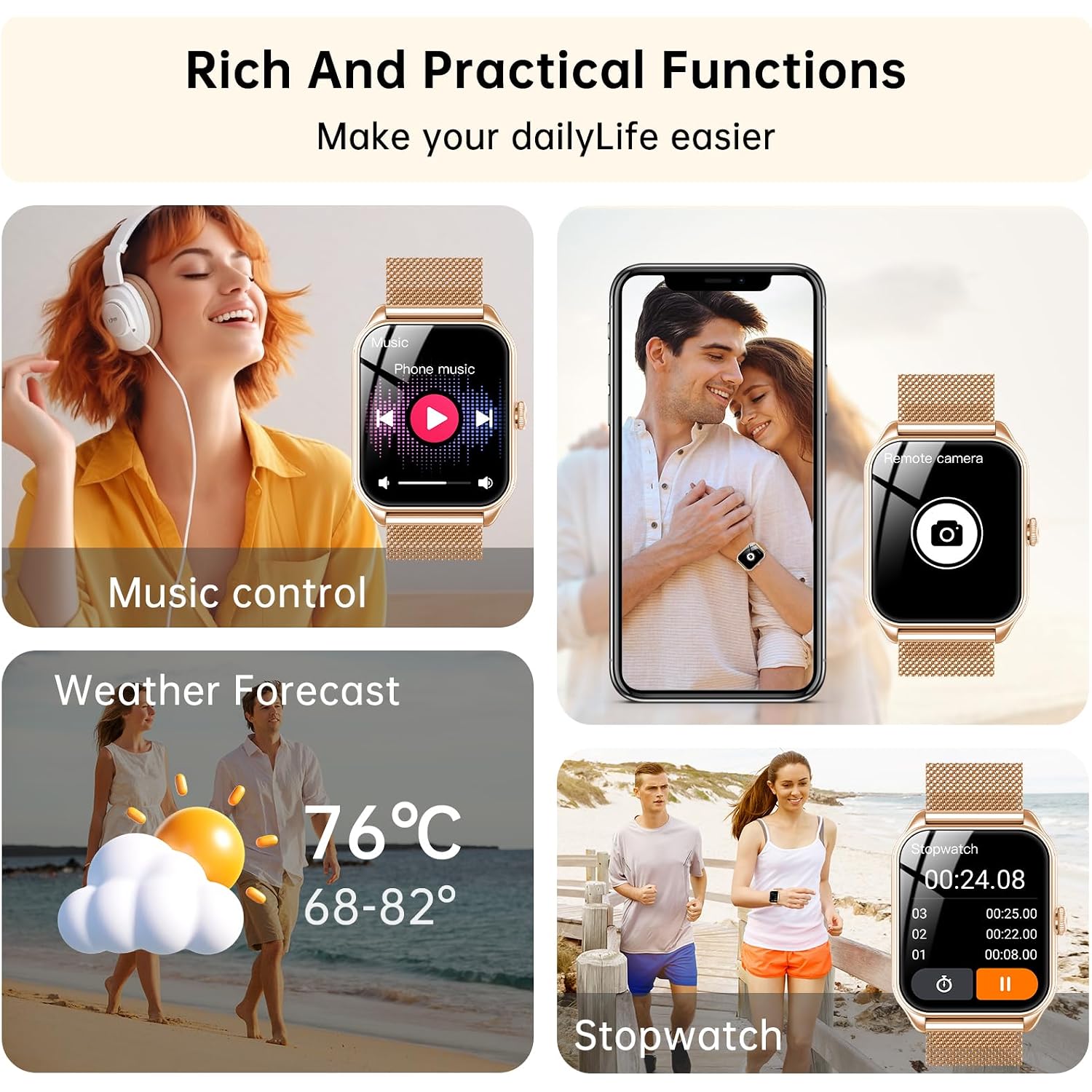 Smart Watches For Women, 1.91" Hd Fitness Tracker (Answer/Make Calls), Ip68 Waterproof, 120+ Sport Modes With Heart Rate And Sleep Monitor, Fitness Watch For Iphone/Android