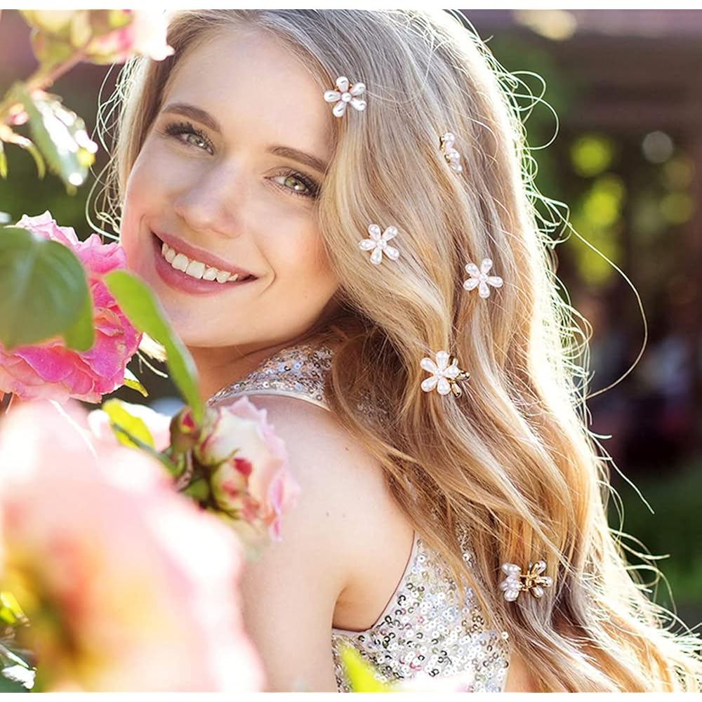 10 Pcs Pearl Mini Claw Clips Daisy Floral Hair Clips, Sweet Artificial Bangs Clips Decorative, Decorative Hair Accessories for Women and Girls