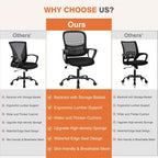 Sweetcrispy Home Office Managerial Executive Chair With Ergonomic Design, Mid-Back Mesh 360° Swivel, Comfortable Lumbar Support, Comfy Arms For Bedroom,Study,Student, Black