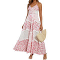 Women Floral Maxi Dress Spaghetti Straps V Neck Lace Patchwork Flowy Tiered Boho Beach Sundress Long Dresses