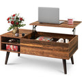 Wlive Coffee Table With Lifting Top, Hidden Storage & Adjustable Shelf For Living Room Small Space, Multifunctional Rising Wooden Center Table, Mid Century Modern Tables For Home Dining Office, Brown