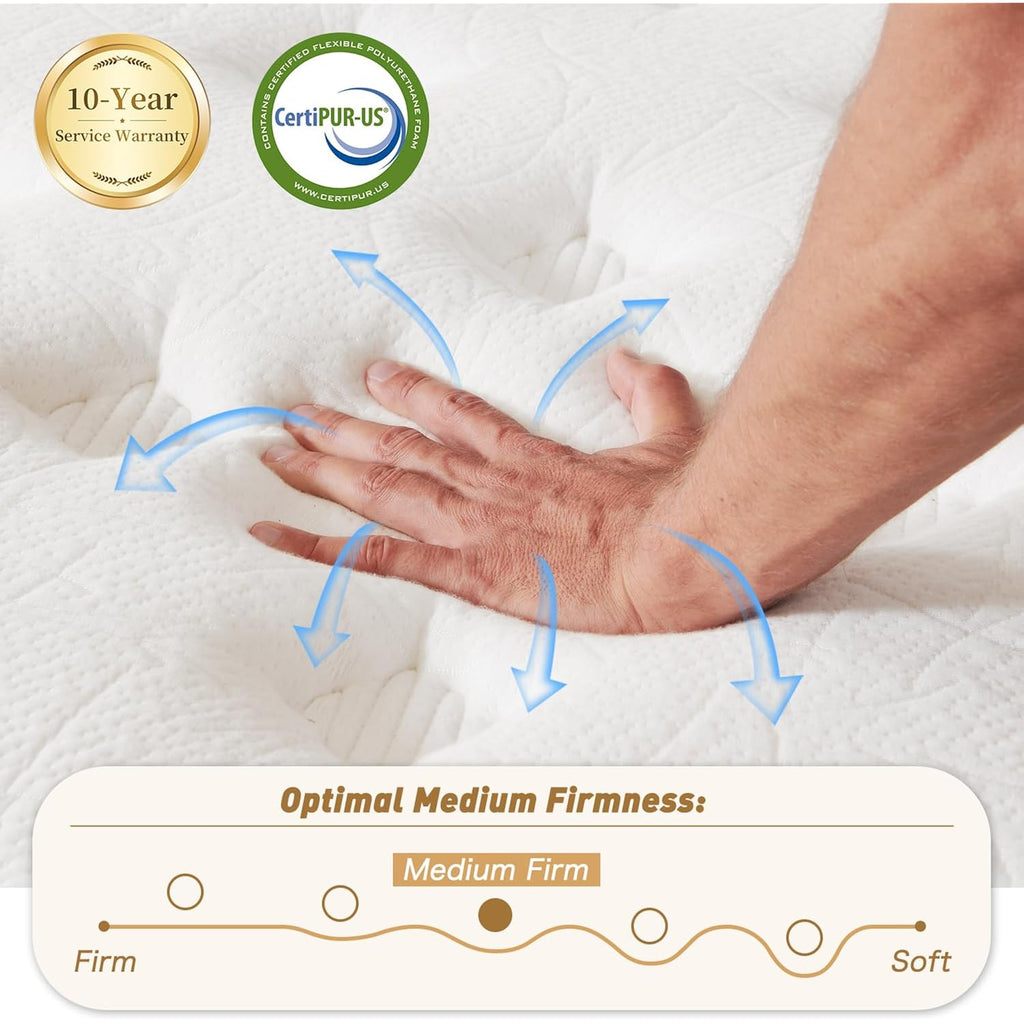 Queen Mattress, 12 Inch Hybrid Queen Mattress In A Box, Medium Firm Memory Foam Mattress, With Individual Pocket Springs, Upgrade Zoned Support, Motion Isolation&Pressure Relief, Certipur-Us