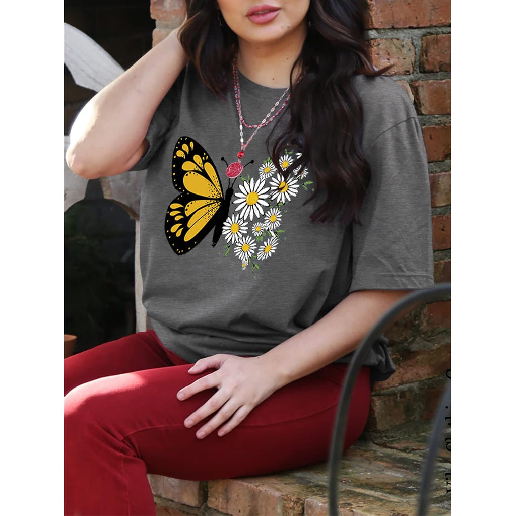 HDLTE Women Plus Size T Shirts Short Sleeve Casual Graphic Tee Tops A1 A-y01-grey