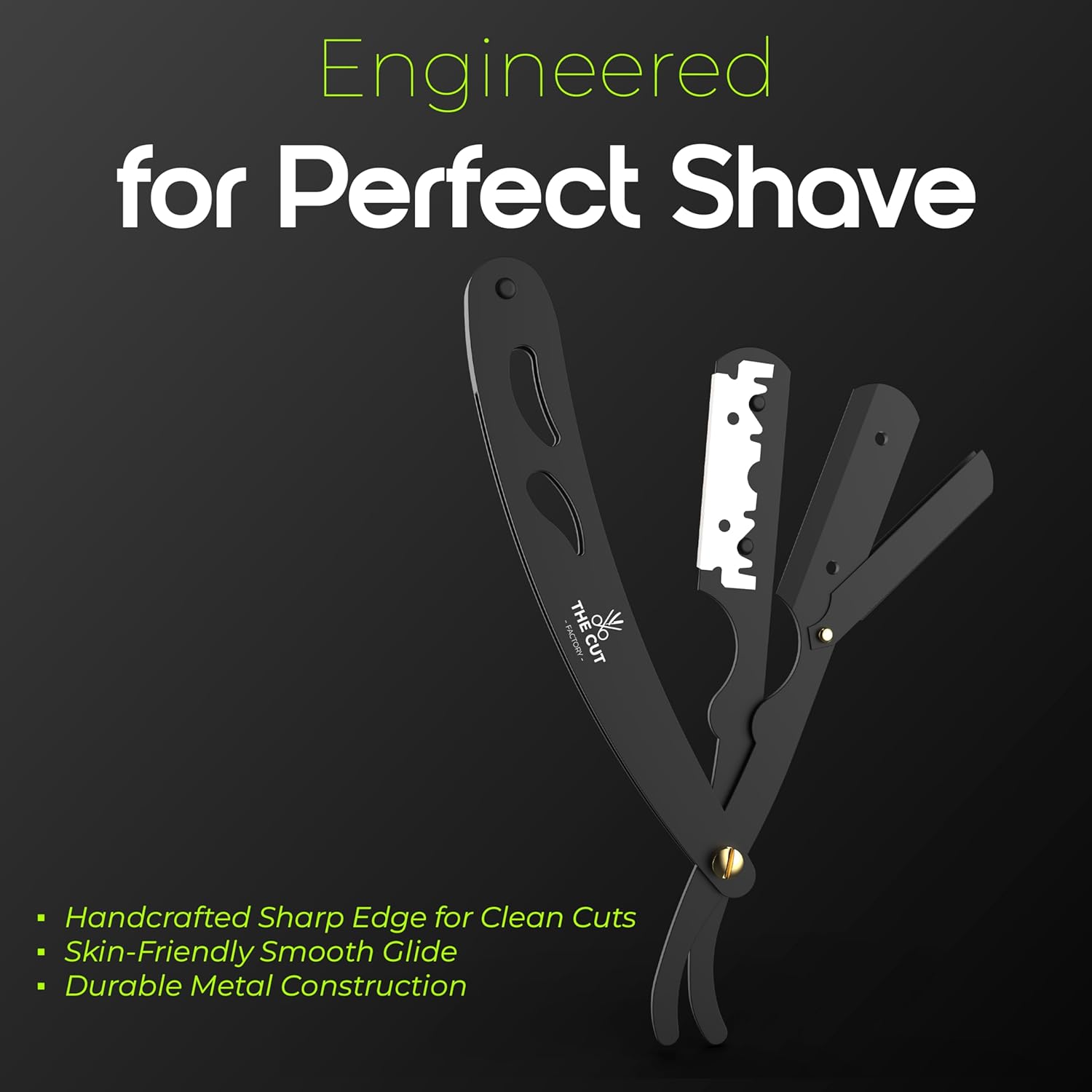 The Cut Factory® Straight Razor for Men Professional Barber Straight Edge Razor for Comfortable Smooth Shave. Gift Box Leather Pouch 20 Single Edge Blades. Our Blades Never Fall