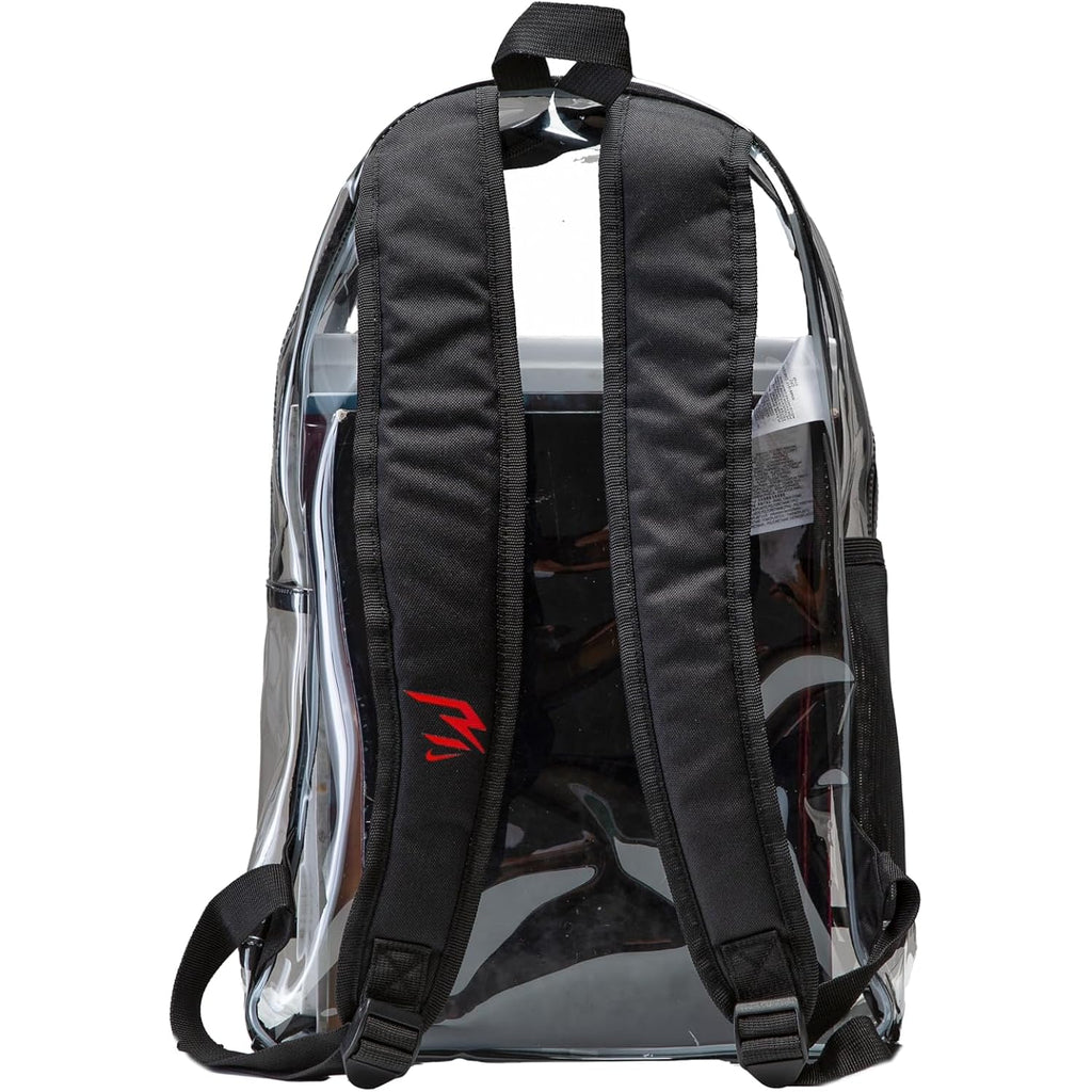 Nike 3 Brand Clear Backpack - Black - One Size (23L) | See Through School Bookbag For Boys, Girls, Men, Women. Zip Main Compartment, Side Mesh Bottle Pocket, Padded Shoulder Straps
