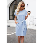 Merokeety Women'S 2026 Summer Casual T Shirt Dress Short Sleeve Striped Tie Waist Work Vacation Trendy Short Dresses