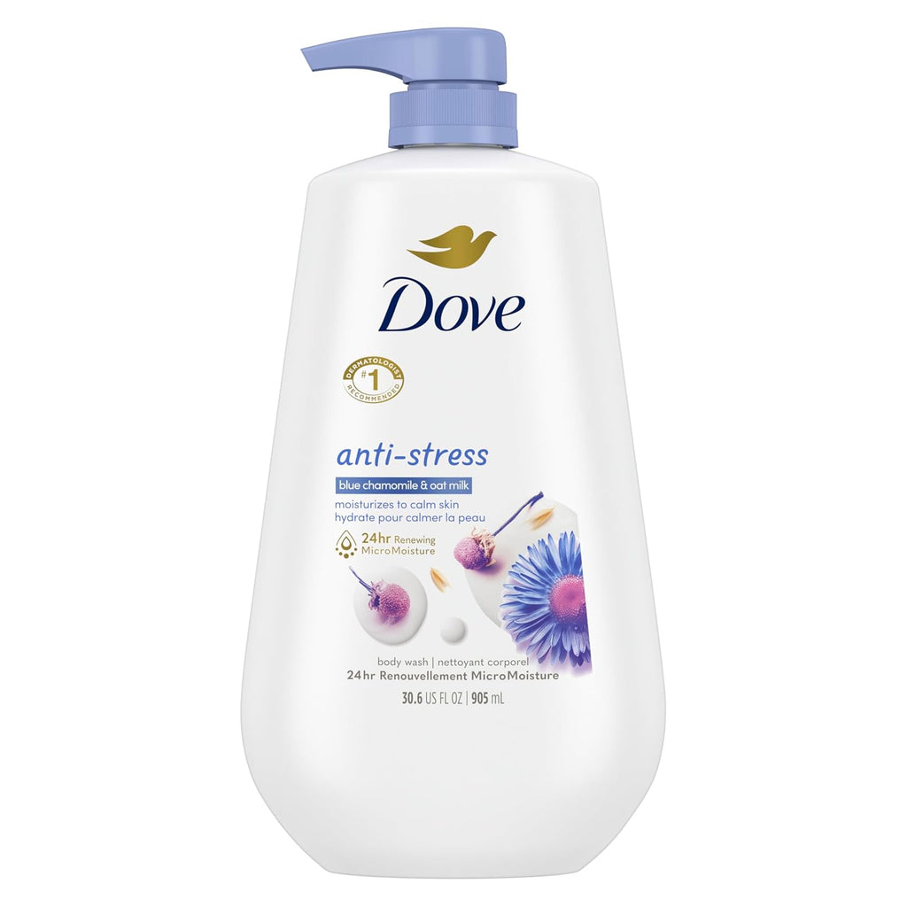 Dove 24Hr Lotion Body Wash Anti-Stress, 30.6 Oz | Moisturizing Body Wash With Micromoisture And A Calming Blue Chamomile & Oat Milk Scent