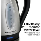 Hamilton Beach Electric Tea Kettle, Water Boiler & Heater, 1.7 Liter, Cordless Serving, 1500 Watts for Fast Boiling, Auto-Shutoff and Boil-Dry Protection, Stainless Steel (40880)
