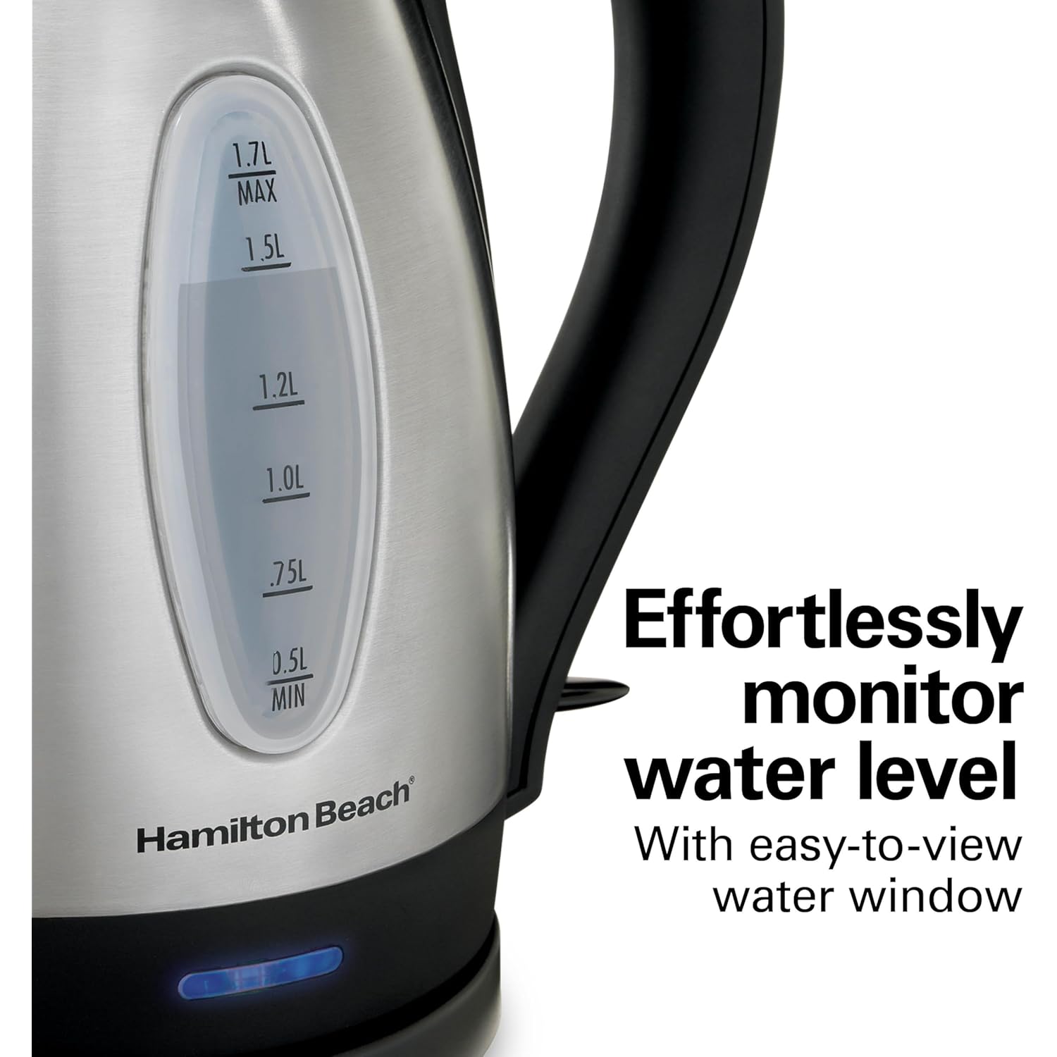 Hamilton Beach Electric Tea Kettle, Water Boiler & Heater, 1.7 Liter, Cordless Serving, 1500 Watts for Fast Boiling, Auto-Shutoff and Boil-Dry Protection, Stainless Steel (40880)