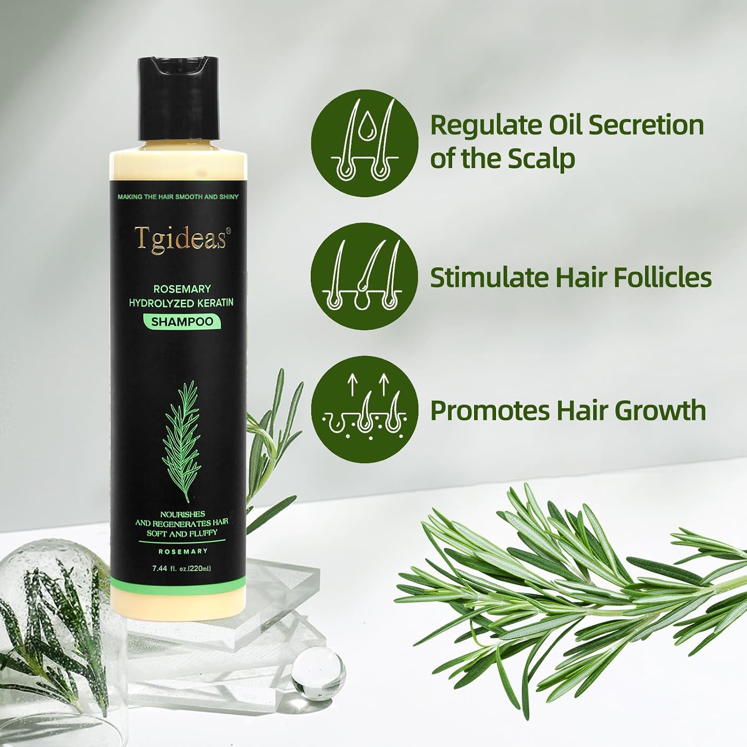 Rosemary & Biotin Shampoo For Thinning Hair, Volumizing Shampoo For Fuller, Thicker Hair, Strengthening & Nourishing Formula With Root Lift, Gentle Daily Care For Women & Men (7.4 Fl Oz)