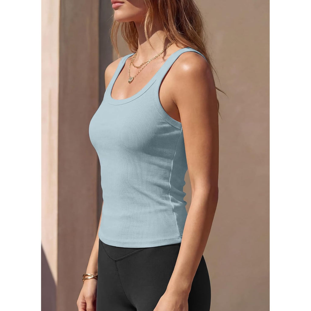 Women Sleeveless Tank Tops with Built in Bra Square Neck Cotton Ribbed Basic Cami Summer Workout Tops 2026