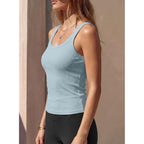 Women Sleeveless Tank Tops with Built in Bra Square Neck Cotton Ribbed Basic Cami Summer Workout Tops 2026