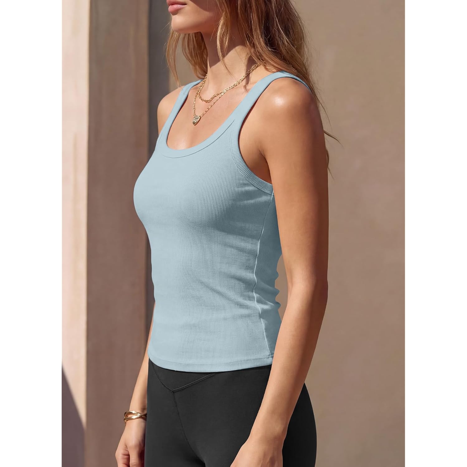 Women Sleeveless Tank Tops with Built in Bra Square Neck Cotton Ribbed Basic Cami Summer Workout Tops 2026